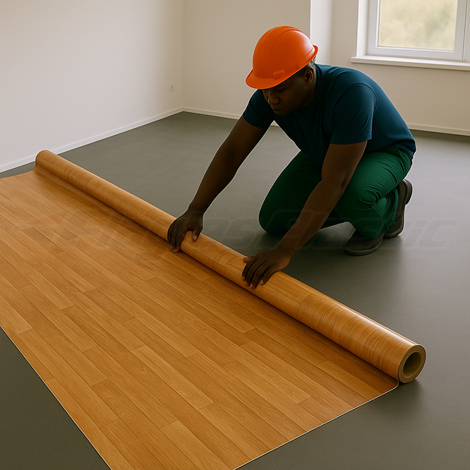 0.32mm-1.2mm PVC Flooring Roll with Gery/ Black Plastic Backing